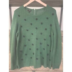Talbots Pom Pom Cotton Sweater Green Navy Large